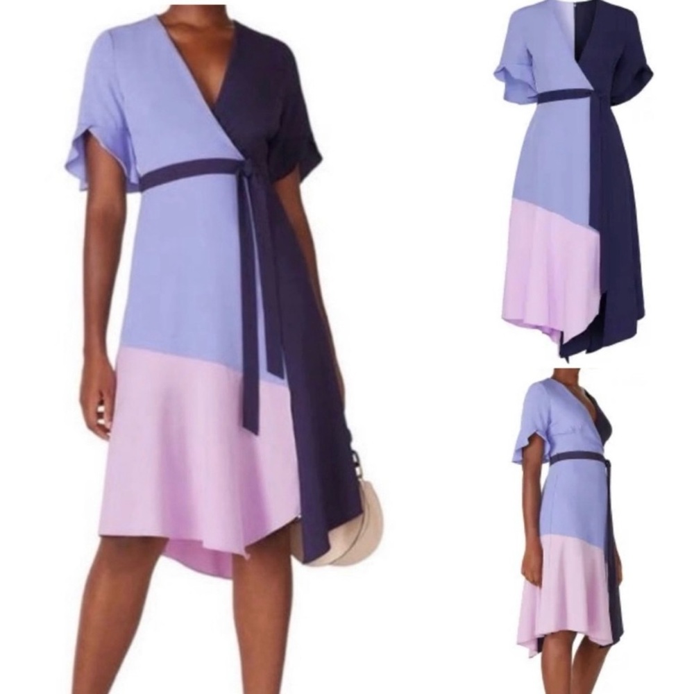 Hutch Anthropologie Dress Womens Blue Purple Colorblock Wrap Knee Length size M